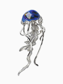 Брошь «Медуза» морская, цвет синий в серебре