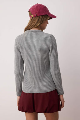 Gri More Sustainable Fitted/Vucuda Oturan Basic Fitilli Triko H?rka TWOAW26HI00175 - Trendyolmilla фото 4