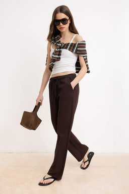 Kahverengi Beli Lastikli Tencel Kar?s?ml? Yuksek Bel Wide Leg Jeans TWOSS26JE00258 - Trendyolmilla фото 2