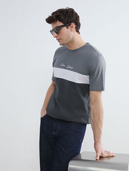 Bisiklet Yaka Renk Bloklu Penye Erkek Ti??rt