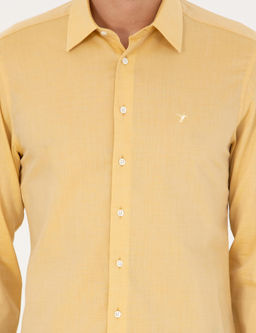 Желтая оксфордская рубашка приталенного кроя из смесового кашемира - Cacharel фото 6