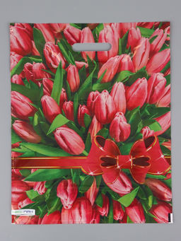 Цена за 25 шт. Пакет "Атласный бант, полиэтиленовый с вырубной ручкой, 37х46 см, 30 мкм