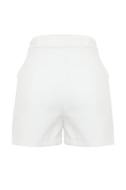 Ekru Cep Kapakl? Kemerli Mini Dokuma Sort TWOSS24SR00031