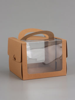 Цена за 2 шт. Коробка под бенто-торт с окном, КРАФТ 18 х 18 х 14 см