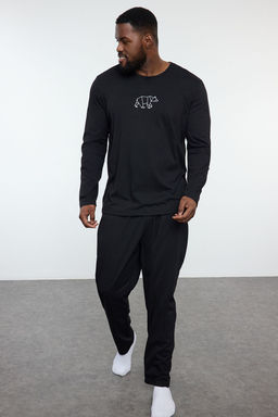 TRENDYOL MAN Siyah Erkek Regular Nak?sl? Orme Buyuk Beden Pijama Tak?m? TMNAW25AI00000 - Trendyolmilla фото 2