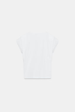 CAMISETA ESCOTE PICO ALGOD?N / Blanco - Zara фото 6