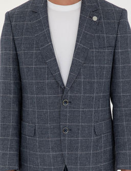 Lacivert Slim Fit Y_n Keten Kar___ml_ Ceket