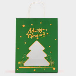 Цена за 2 шт. Пакет подарочный бумажный, с окном «Ёлка» 26×35×16 см, крафт зеленый