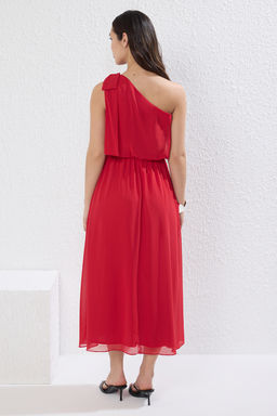 K?rm?z? Etegi Belden Ac?lan Sifon Ucus Ucus Dokuma Maxi Elbise TWOSS25EL00450 - Trendyolmilla фото 4