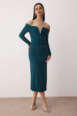 TRENDYOLMILLA Kahverengi Vucuda Oturan Carmen Yaka Orme Elbise TPRAW25EL00073  фото 10