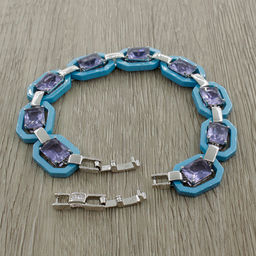 Браслет Октагон из голубой керамики с Александритом покрытие светлый металл, длина 18см - Agat77 фото 3