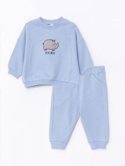 Bisiklet Yaka Uzun Kollu Nak?? Detayl? Erkek Bebek Sweatshirt ve Pantolon 2li Tak?m