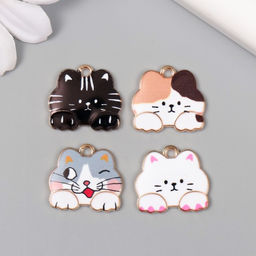Цена за 4 шт. Декор для творчества металл Котик, эмаль, 1.71.8 см, МИКС - Арт узор фото 2