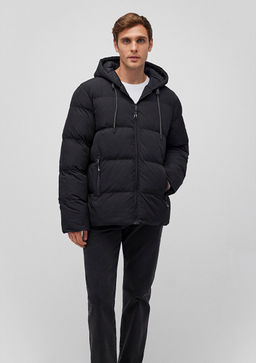 Kapusonlu Siyah Sisme Mont