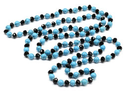 Бусы длинные из бирюзы искусственной и циркона шарик 8мм