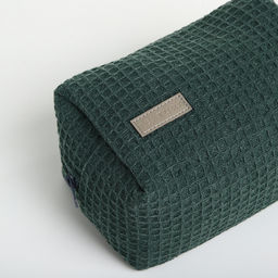 Косметичка женская на молнии TEXTURA, объёмная, средняя, мягкая, вафельная текстура, зелёная  фото 8