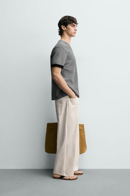 CAMISETA JACQUARD RAYAS CONTRASTE / Azul / Blanco