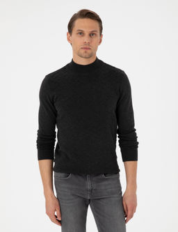 Antrasit Melanj Slim Fit Yar_m Bal_k__ Yaka Triko Kazak