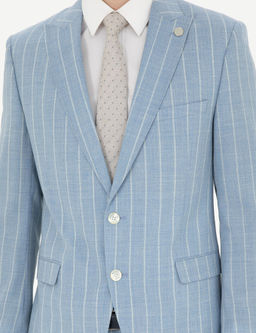 A__k Mavi Ekstra Slim Fit _izgili Y_n Tak_m Elbise