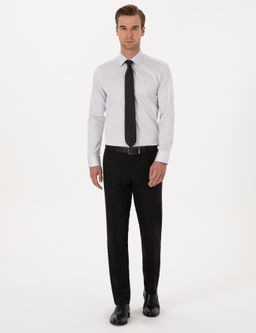 A__k Gri Slim Fit %100 Pamuk Klasik G_mlek