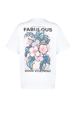 Ekru %100 Pamuk S?rt ve On Bask?l? Oversize/Genis Kesim Orme T-Shirt TWOSS24TS00183