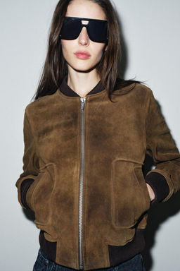 100% SUEDE LEATHER BOMBER JACKET ZW COLLECTION LIMITED EDITION - Zara фото 4