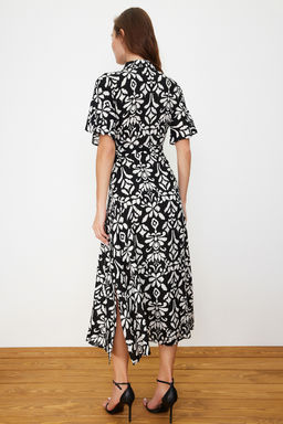 Siyah Kusakl? Y?rtmacl? Cicek Desenli Midi Dokuma Gomlek Elbise TWOSS20EL2822 - Trendyolmilla фото 6