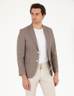 Kahverengi Slim Fit Keten Kar___ml_ Ceket