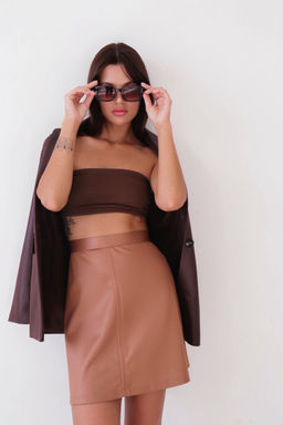 9738 Мини-юбка под кожу светло-коричневая - Martichelli фото 6