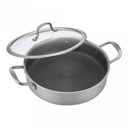"Zeidan" Жаровня из нержавеющей стали, д24см, h6см, 3-х слойный корпус, индукционное дно, антипригарное покрытие с защитной сеткой, стеклянная крышка, металлические ручки, подарочная упаковка (Китай)