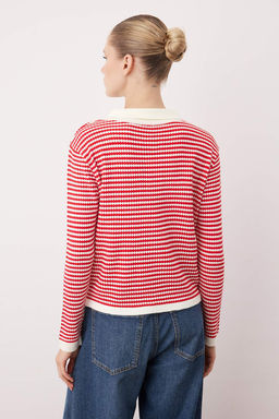 K?rm?z? Cizgili Polo Yaka Detayl? Triko H?rka TWOAW26HI00263 - Trendyolmilla фото 4