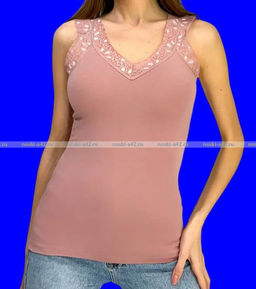 Цена за 1 шт. Майки женские Турция Кружево арт. 9006 пудровый