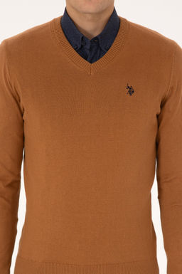 Erkek Slim Fit V Yaka Camel Basic Triko Kazak - U.s. polo assn фото 6