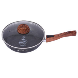 Сковорода с тефлоновым покрытием д26см Granit Ultra, h6,5см, съемная ручка из термостойкого пластика, стеклянная жаропрочная крышка, гранитный (Россия) - можно использовать металлические кухонные принадлежности