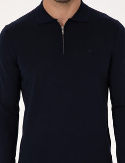 Lacivert Regular Fit Y_n Kar___ml_ Fermuarl_ Polo Yaka Basic Triko Kazak - Cacharel фото 6