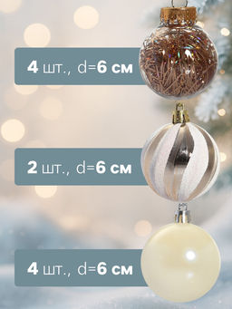 Ёлочные игрушки Мелодия ассорти люкс, шары новогодние, d=6 см, набор 24 шт., бело-золотой - Зимнее волшебство фото 7