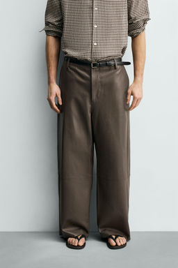 PANTAL?N BALLOON FIT PIEL / Beige - Zara фото 2