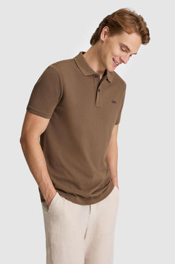 Erkek Kahverengi Regular Fit Polo Yaka Basic Ti__rt