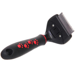 Расческа - фурминатор с кнопкой самоочистки для животных "ПРОФФ - МОЙ БРО", прорезиненная ручка, цвет черный, 6*14,5см