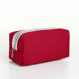 Косметичка женская на молнии, объёмная, маленькая, красная