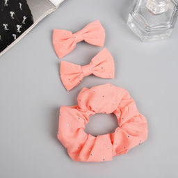 Цена за 2 шт. Набор для волос «Фелиция», резинка 7 см, 2 зажима 6.5 см, блеск, персиковый