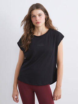 Bisiklet Yaka Bask?l? Kad?n Spor Ti??rt