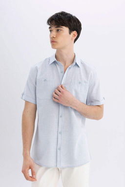 Рубашка Slim Fit из поплина с короткими рукавами - Defacto фото 4