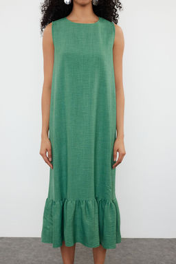 Yesil Duz Kesim Etegi Volanl? Mini Dokuma Elbise TWOSS24EL00520