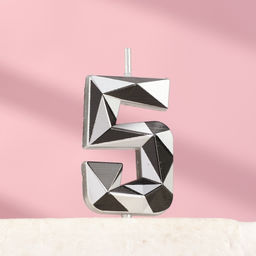 Цена за 3 шт. Свеча для торта «Алмаз», цифра 5, серебристый металлик