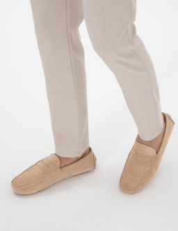 Bej %100 Deri Loafer Ayakkab_