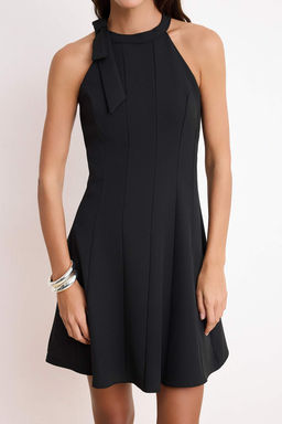 Siyah Duz Etegi Belden Ac?lan Fiyonklu K?sa / Mini Dokuma Elbise TWOSS25EL00245