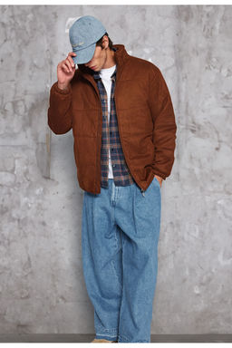 Trendyolmilla Man Kahverengi Regular Fit Suet Dik Yaka Hafif Dolumlu Ceket Mont TMNAW24MO00011  фото 2