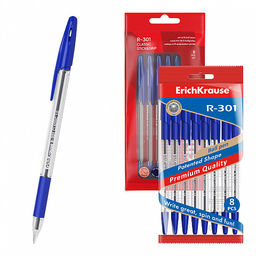 Цена за 50 шт. Ручка шариковая ErichKrause R-301 Stick&Grip Classic 1.0, цвет чернил красный (в коробке по 50 шт.)