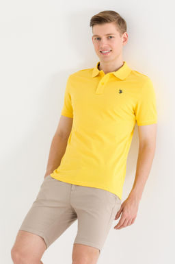 U. S. Polo Assn Мужская темно-желтая базовая футболка с воротником-поло - U.s. polo assn фото 3